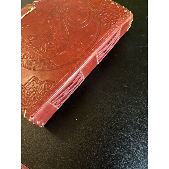 Grimoire journal Book Leather Print Celtic Cat Blank Spell Book Journal Notebook - Picture 6 of 6
